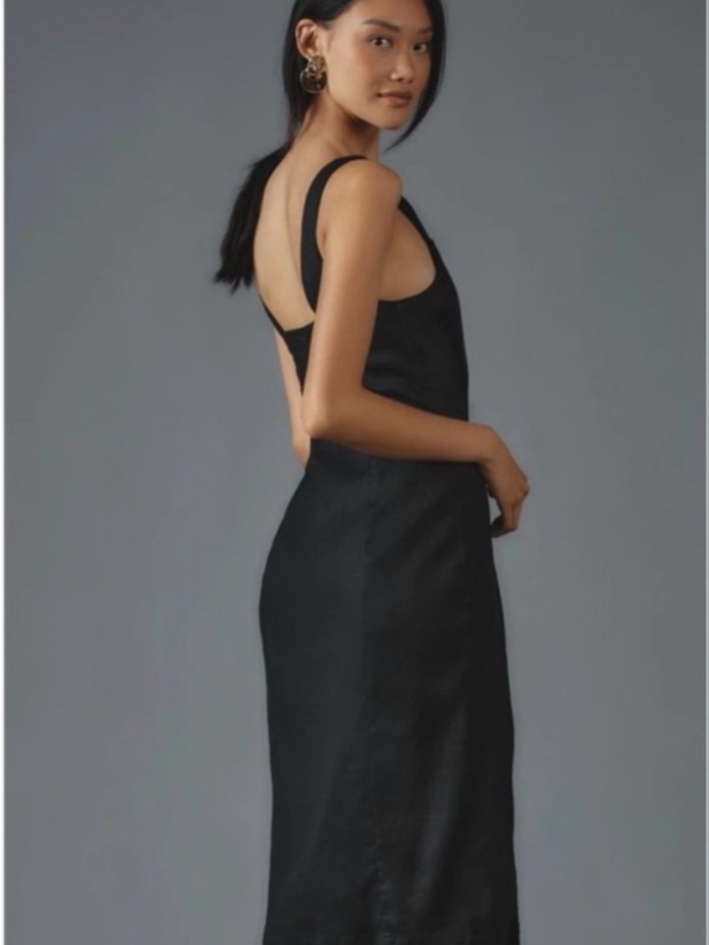 Anthropologie Black Sleeveless Midi Dress with Side Buttons - Picture 2 of 5